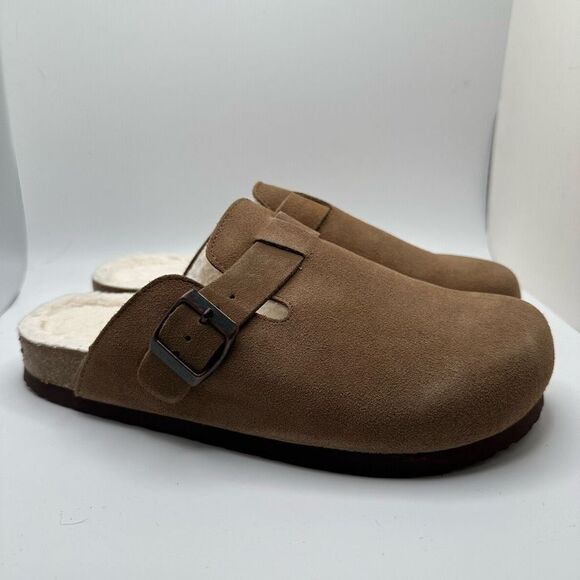 CUSHIONAIRE Women's Hana Cork Footbed Clog with Genuine Leather Upper, Faux Fur - Picture 1 of 7